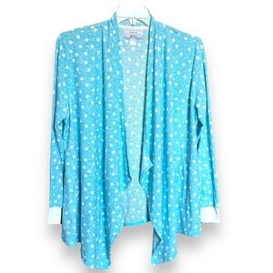Heavenly Soft Carol Hochman Blue White Dot Soft Stretch Lounge Jacket Size Large